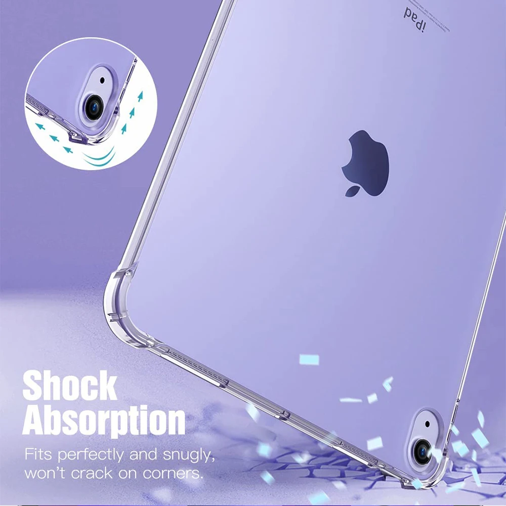 Pour iPad 10e 10.9 2022 7 8 9e génération 10.2 Air 5 2 4, coque transparente en silicone TPU pour iPad Pro 9.7 10.5 ''11'' Mini 3 4 5 6