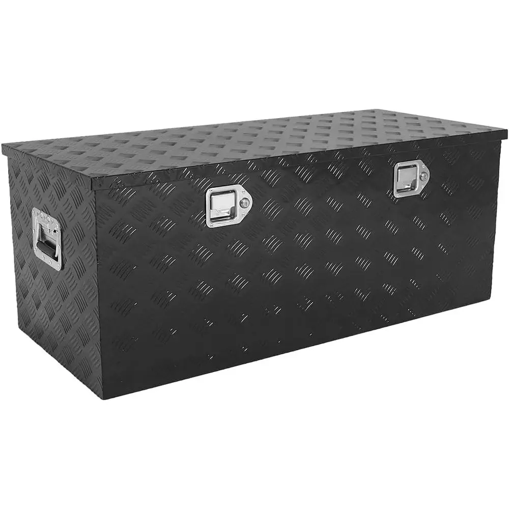 

44x19.5x17.5 Inch Black Truck Tool Box with 5 Bar Tread, Lock & Keys, Ideal for Car, Outdoor, Trailer, and RV Storage