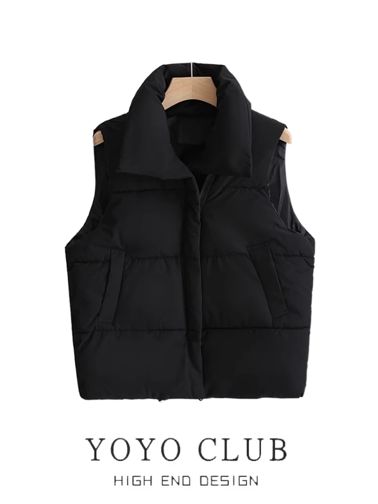 Women's Short down Cotton Vest Large Size Brand Buckle Casual Loose Shoulder Pad Jacket Versatile Outerwear Winter Fashion