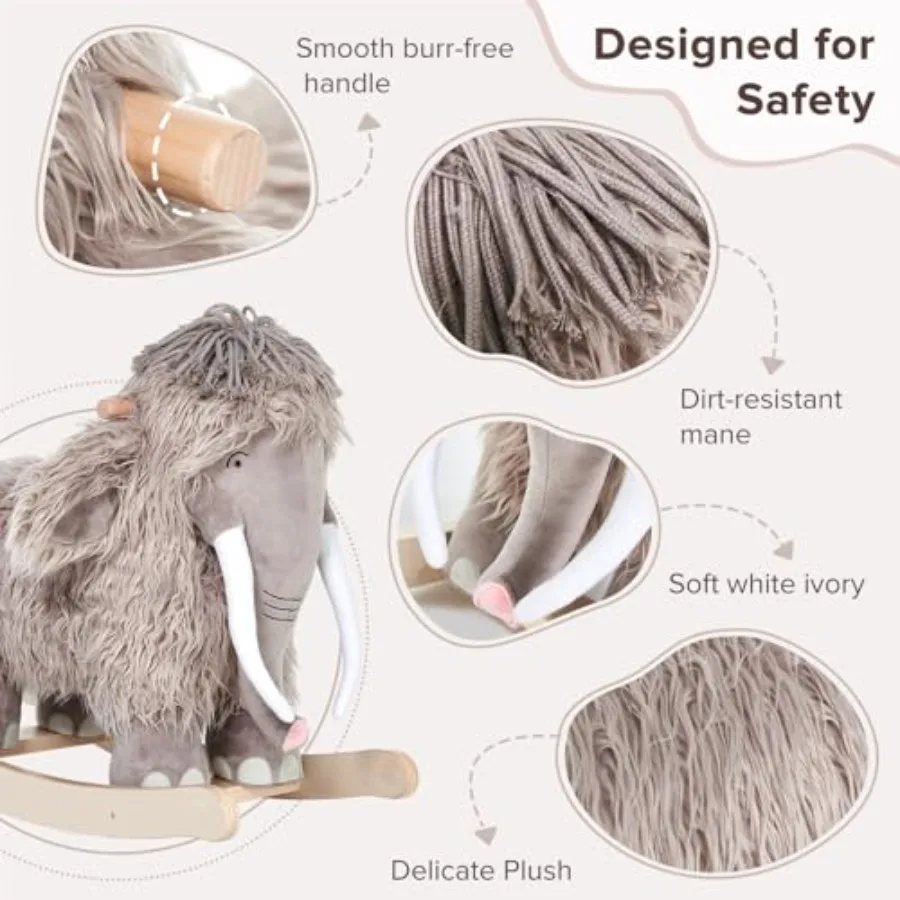 Cheval à bascule en peluche, bascule de mammouth, jouet à bascule en peluche pour enfant de 1 à 3 ans, jouet pour enfant en bois, Animal à bascule pour Infa