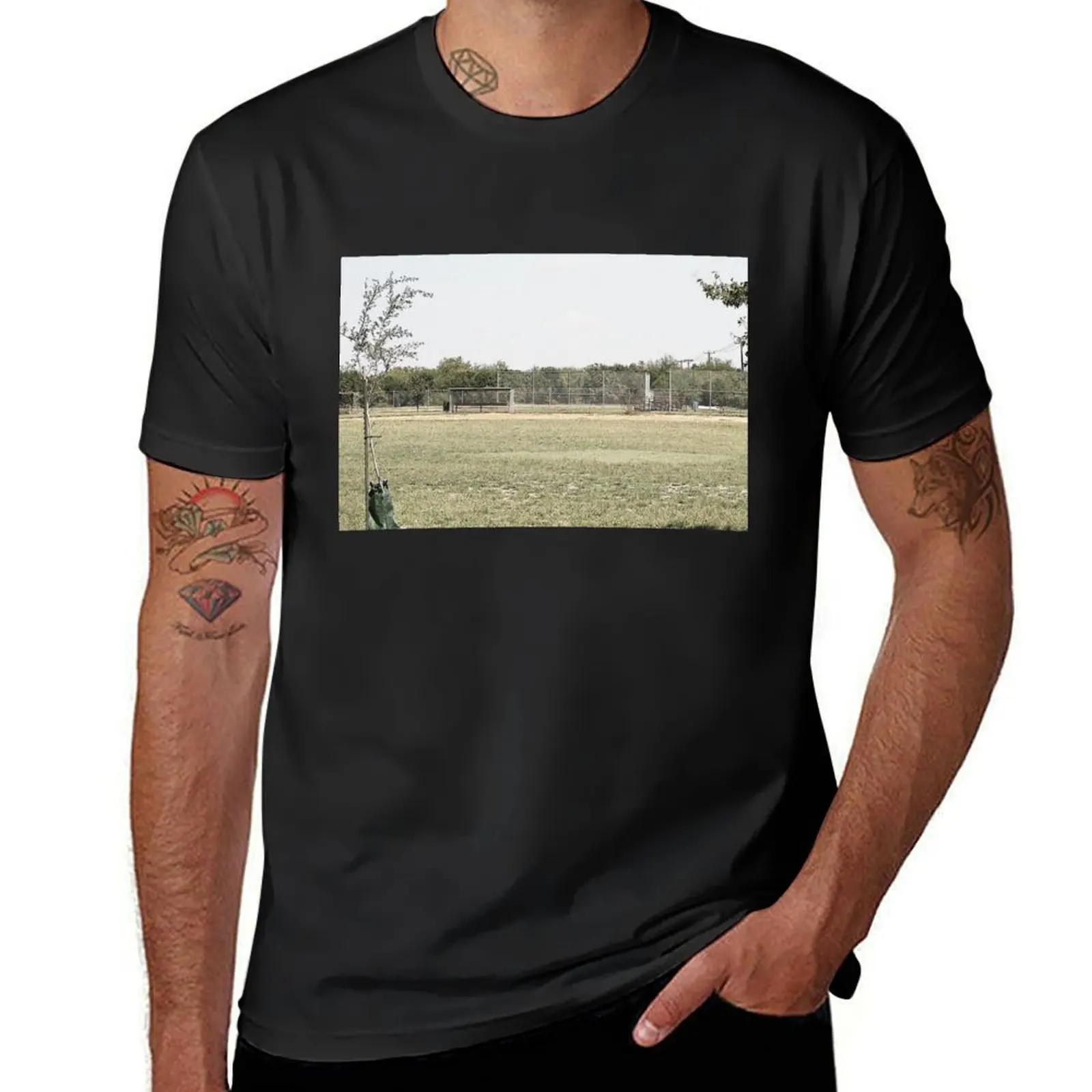 

Distant Ball Field T-shirt summer clothes funnys mens plain t shirts