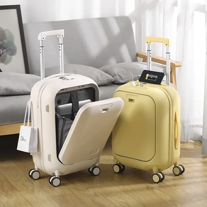 20/24 Inch Luggage Suitcase Compartment Front Opening Small Password Box for Travel Multifunction Rolling Luggage Case