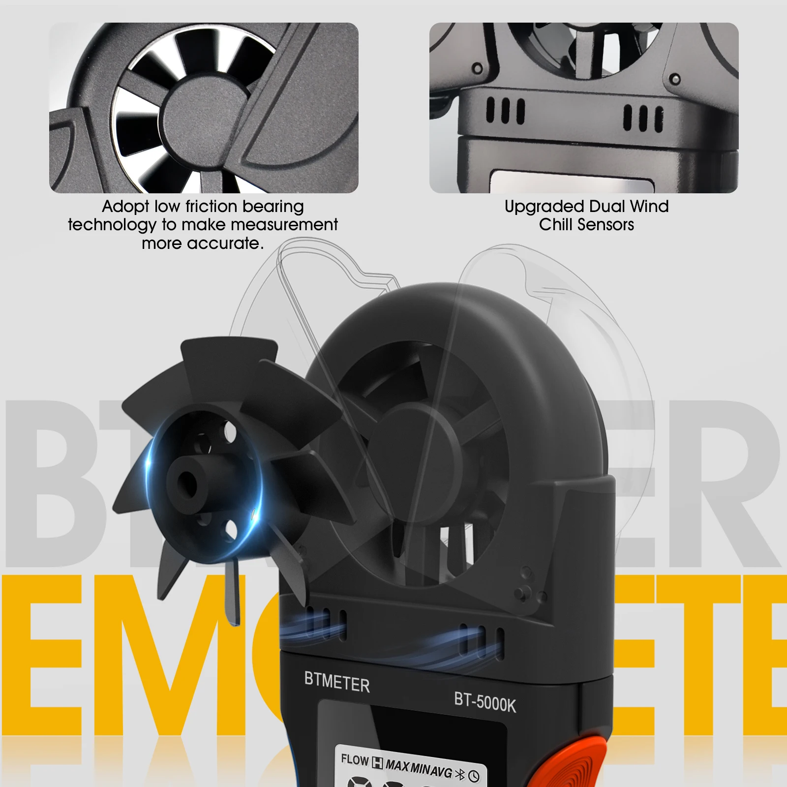 Handheld Anemometer - 270º Rotatable Head, Digital Wind Speed Meter, Measures Humidity & Temp, 0.67-67.10 MPH, MAX/MIN/AVG