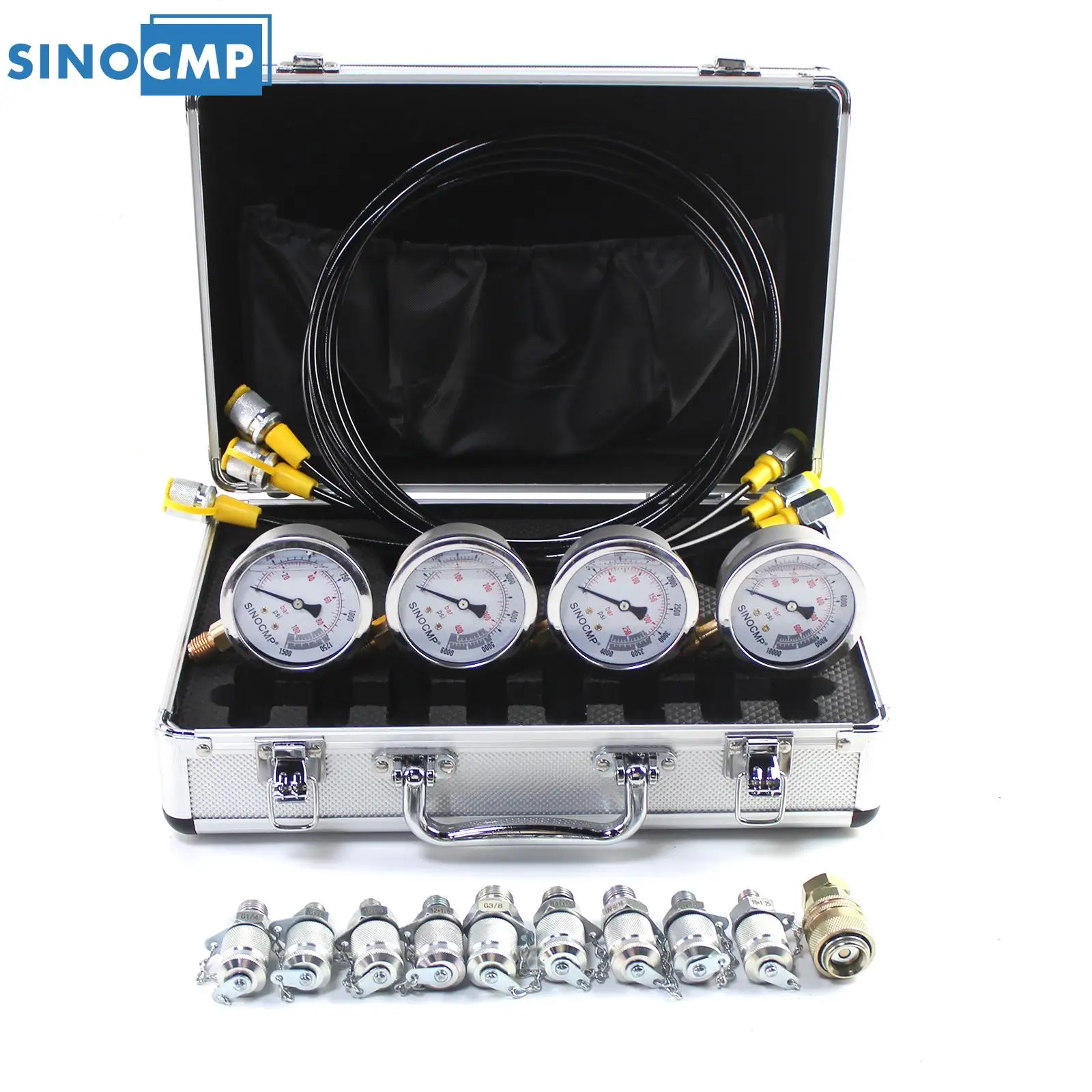 Hydraulic Pressure Test Gauge Kit For CASE John Deere Komatsu CAT W/ 4 Gauges 10/25/40/60 Mpa Diagnostic Excavator Tools