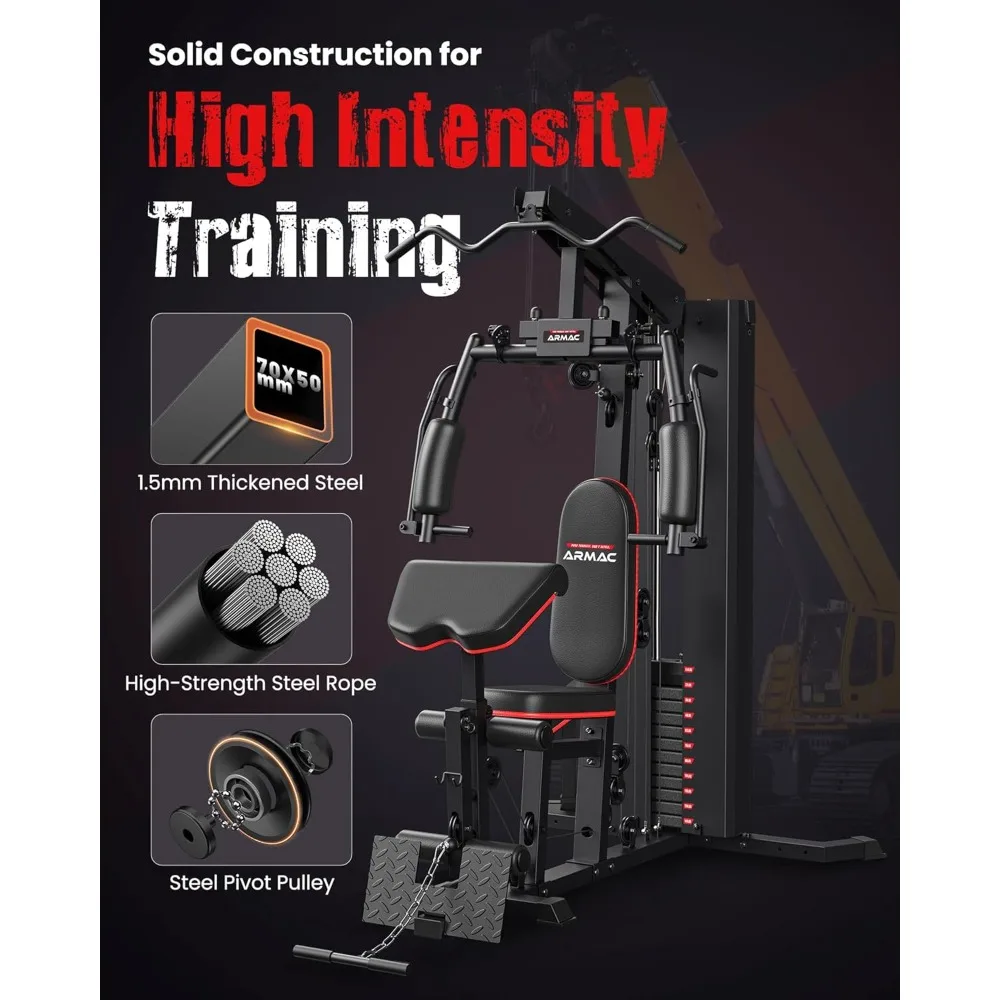 Multifunctional Home Gym Equipment for Leg Press, 150LBS Weight Stack Machine, Workout Station with Pulley System for