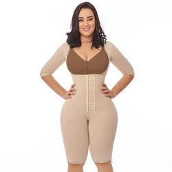 Post-Surgical Long One-Piece Cotton Girdle Sleeved Shaped Up Comfortable Unique Adjustable Fajas Colombianas with Hook Eyes