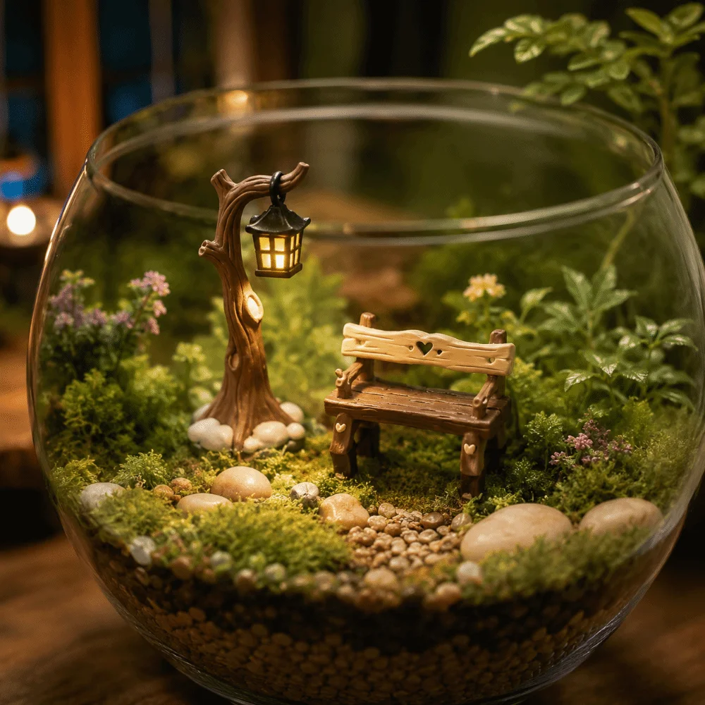 Retro Micro Landscape Ornaments Dollhouse Statue Decorative Tree Lanterns Ornaments Home Decoration Plastic