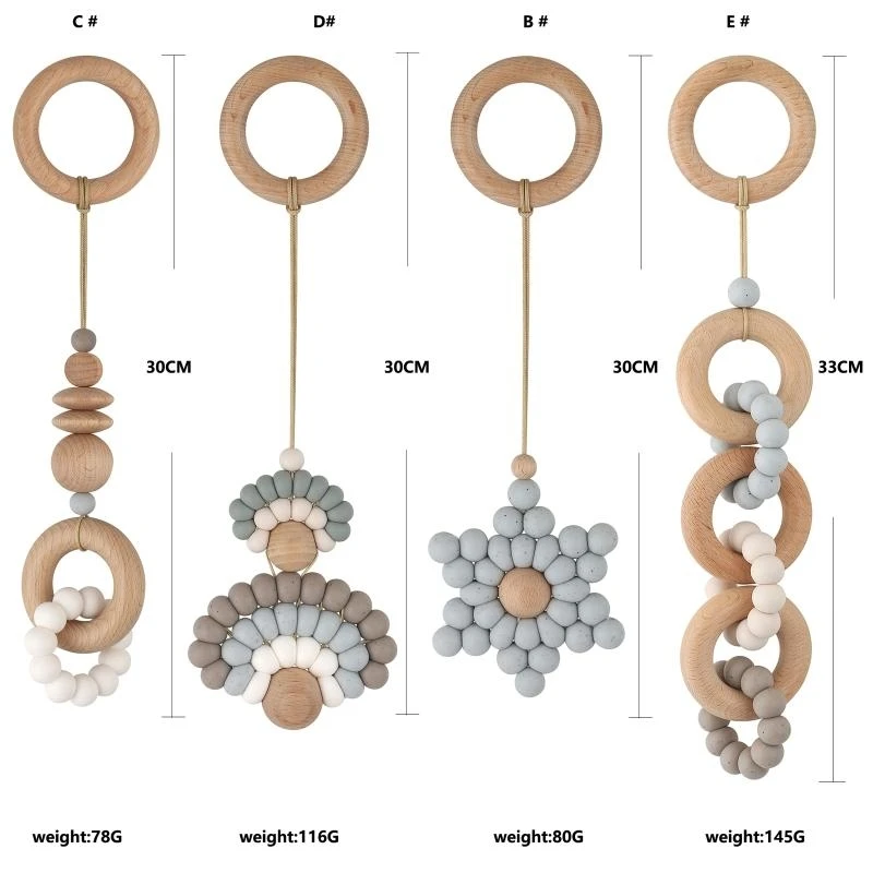 J15U صالة الألعاب الرياضية للأطفال الإطار المعلقات حلقة خشبية سيليكون الخرز عضاضة عربة حشرجة الموت الرضع حديثي الولادة التسنين #2