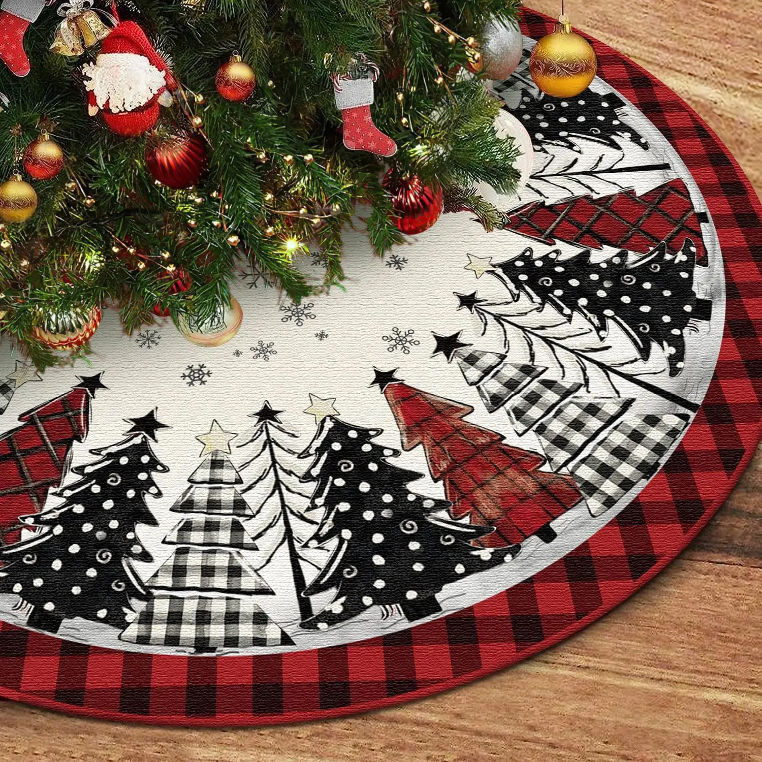 Festive Christmas Tree Skirt Rugs– Durable 36-Inch Decor Grinch Theme, Perfect for 4.5 -6 FT Trees  Adjustable Design Carpet