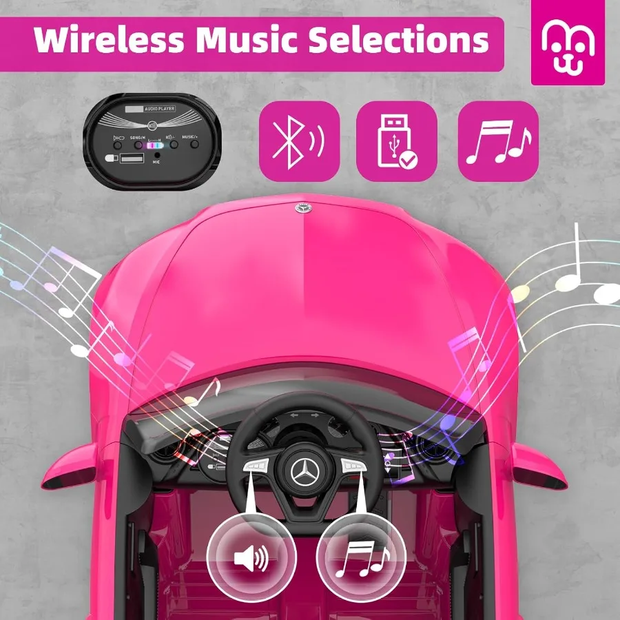 รถยนต์ไฟฟ้า 12V พร้อมรีโมทคอนโทรล ขับเคลื่อนด้วยแบตเตอรี่ พร้อมเครื่องเล่นเพลงบลูทูธและ USB ความเร็วสูงสุด 3.1 ไมล์ต่อชั่วโมง