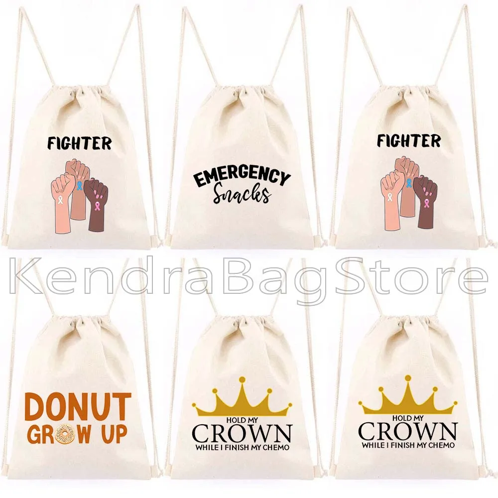 Funny Gifts Cancer Fighter Emergency Snacks Pouch Print Casual Canvas Drawstring Backpack Sports Gym Yoga Sackpack String Bag