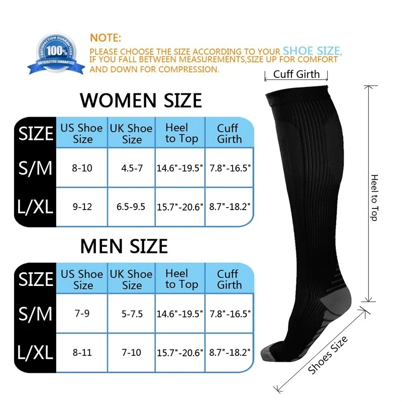 3 Pairs Of Compression Socks 20-30mmHg Varicose Vein Pain Relief Sports Socks Outdoor Running Football Cycling Knee Length Socks