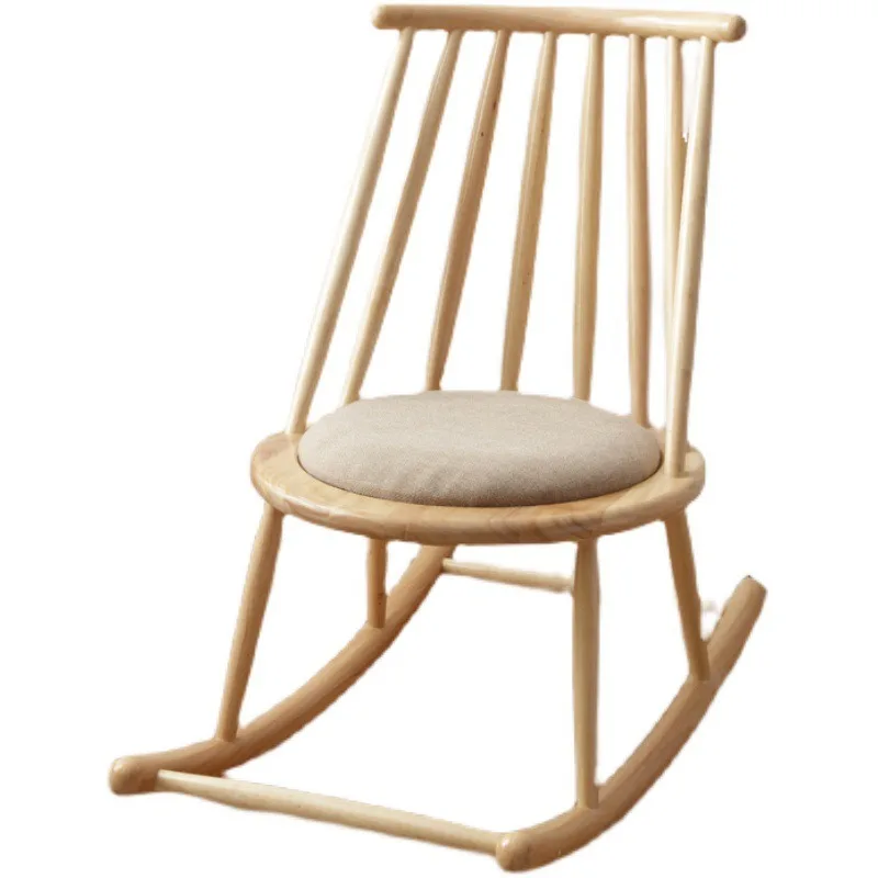 Nordic simple solid wood rocking chair, lazy leisure balcony escape chair, adult nap recliner
