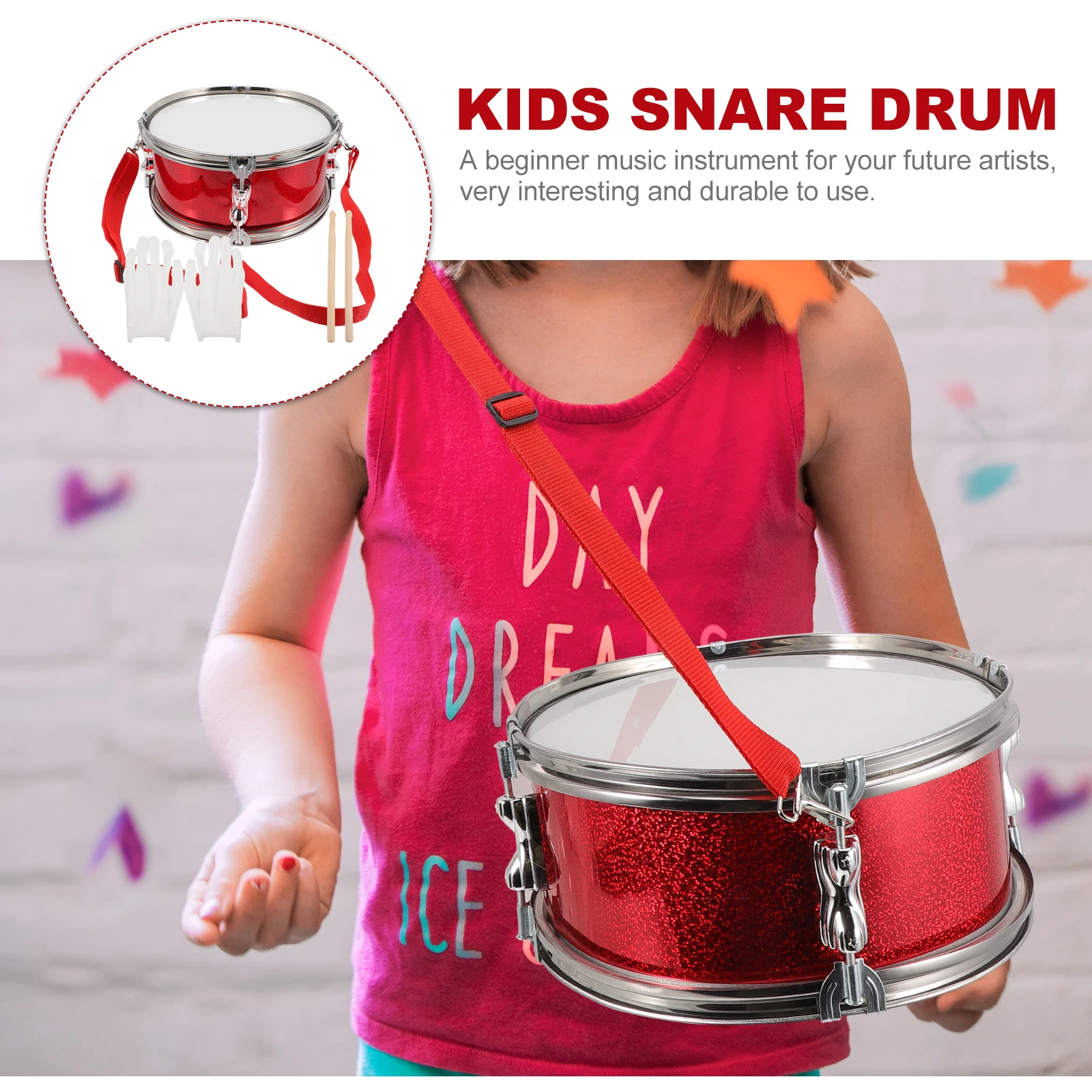 

Kids Musical Instruments Glitter Red Drum Snare Kit Aldult Drums Practice Pad Student