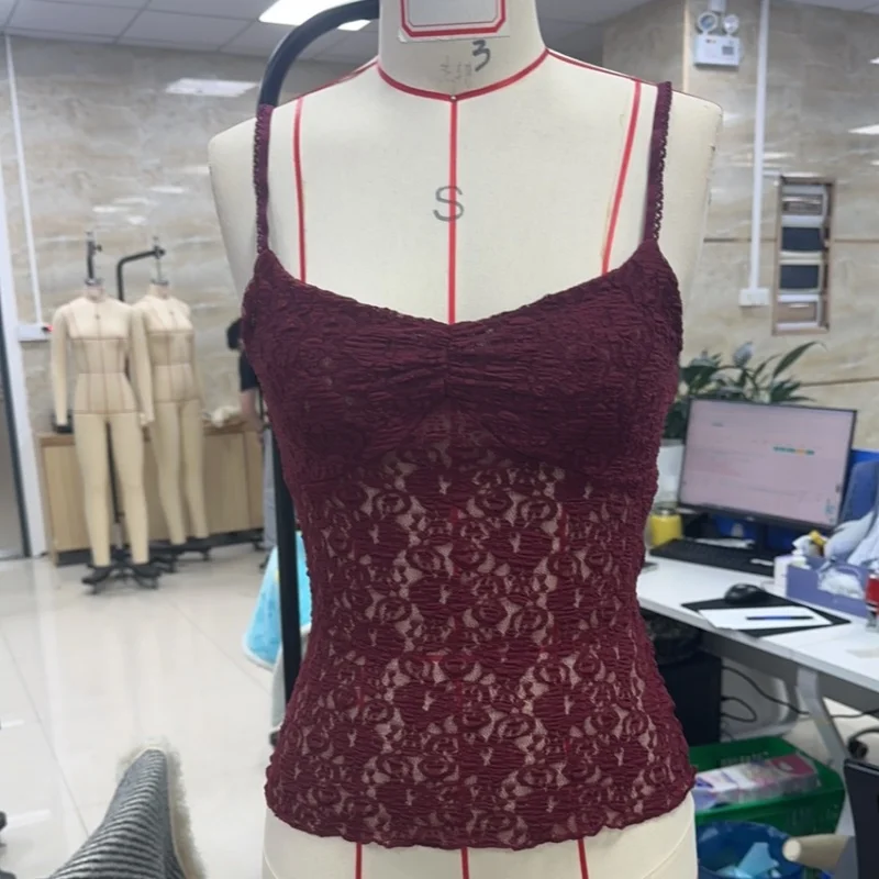 สตรี Y2k Aesthetic Corset Tank Tops เซ็กซี่ลูกไม้ Cami สปาเก็ตตี้เสื้อแขนกุดออกไปสาววัยรุ่น Slim Fit Crop เสื้อกั๊ก