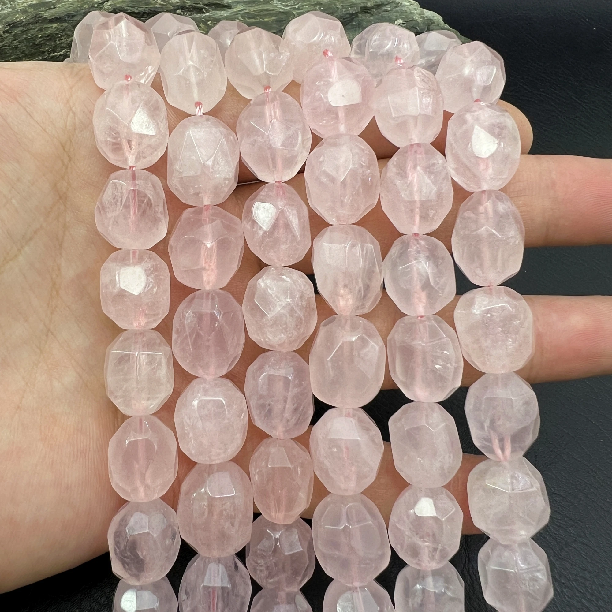 

Large Faceted Natural Rose Quartzs Pink Crystal Cutting Nugget Beads For DIY Jewelry Making MY240328