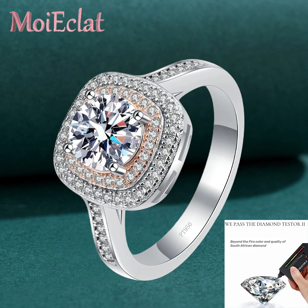 

Square Wrapped Pink Moissanite Gems 1 Carat Women's Rings, Fashionable Atmosphere Ring PT950 Platinum Timeless Jewelry for Her