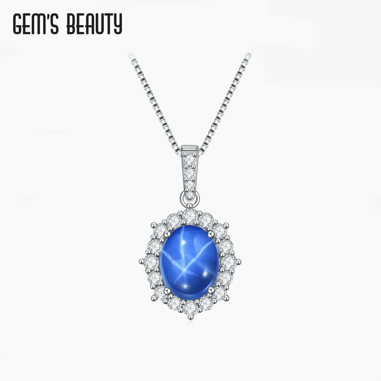 

Gem's Beauty 925 Sterling Silver Luxury Fine Jewelry Necklaces Oval Lab Star Sapphire Pendant Necklaces For Women Romantic Gift