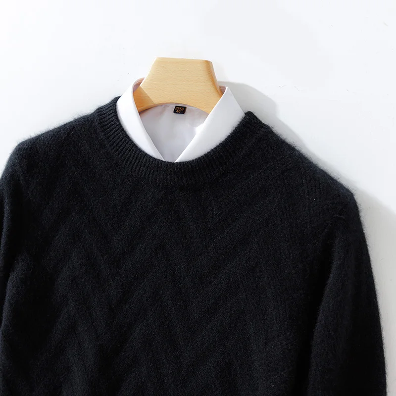 High quality Round Neck Wool Sweater Men's Autumn Winter Business Long Sleeved Fit Tops Male Knitwear Jumpers Bottoming Shirt