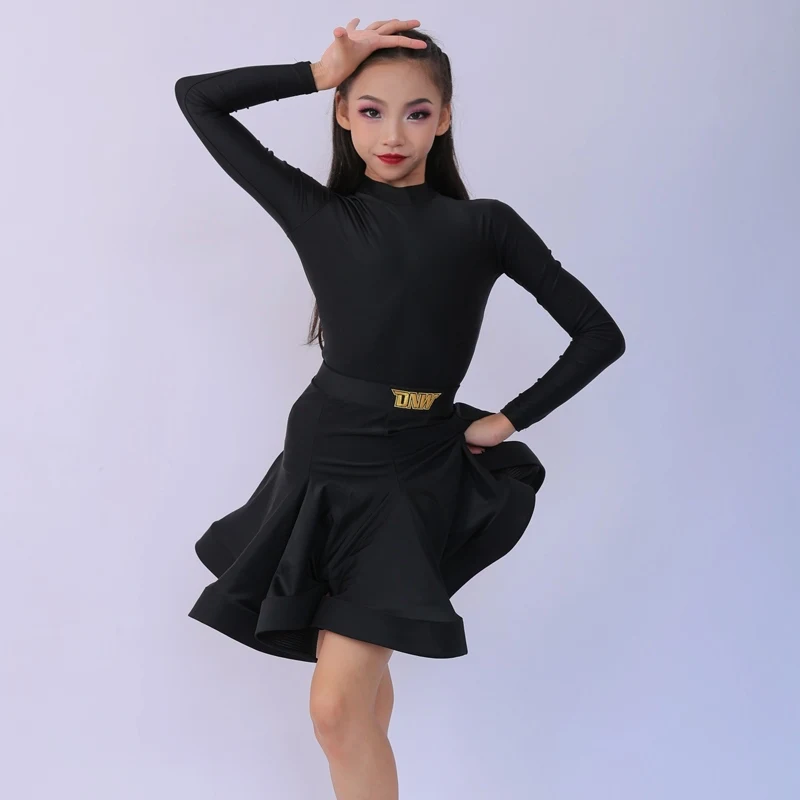 Meerkleurig Latin danspak voor competitiemeisjes Professionele danspodiumoutfit Cha Cha Rumba Kleding Kinderdanskleding Rok