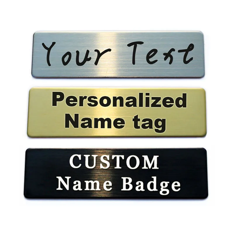 60X20 70x20 70x25mm Customizable Brooches Pin Personalized Engraved Text Logo Business ID Plate Metal Tag Customized Name Badges