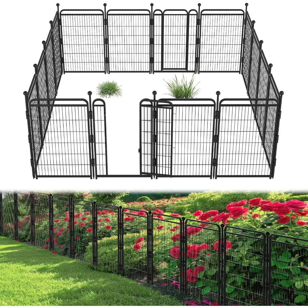 US Shipping 40 Inch Decorative Garden Fence Outdoor Yard Heavy Duty Iron 16 Panels Anti Dig Pet Fence with 2 Gates Automatic