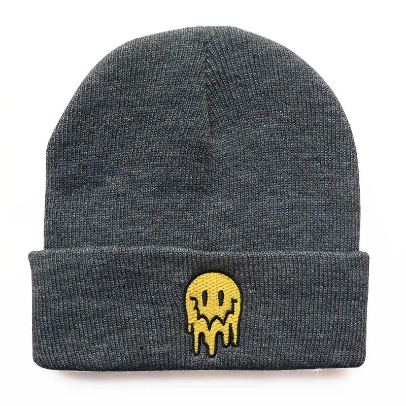 Autumn Winter Like Ice Cream Melting Ghost Embroidery Acrylic Unisex Beanies Skull Hat for Men Women Outdoor Warm Cold Cap W175