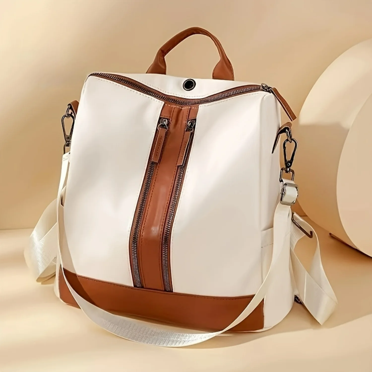 

1pc Women's Soft Leather Contrast Color Backpack, Fashionable Multi-functional Dual-purpose Commuter Backpack
