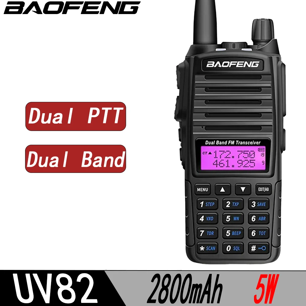

Двухдиапазонная любительская радиостанция Baofeng UV-82, дальность действия 5 Вт с двойной PTT, двусторонняя рация UHF VHF