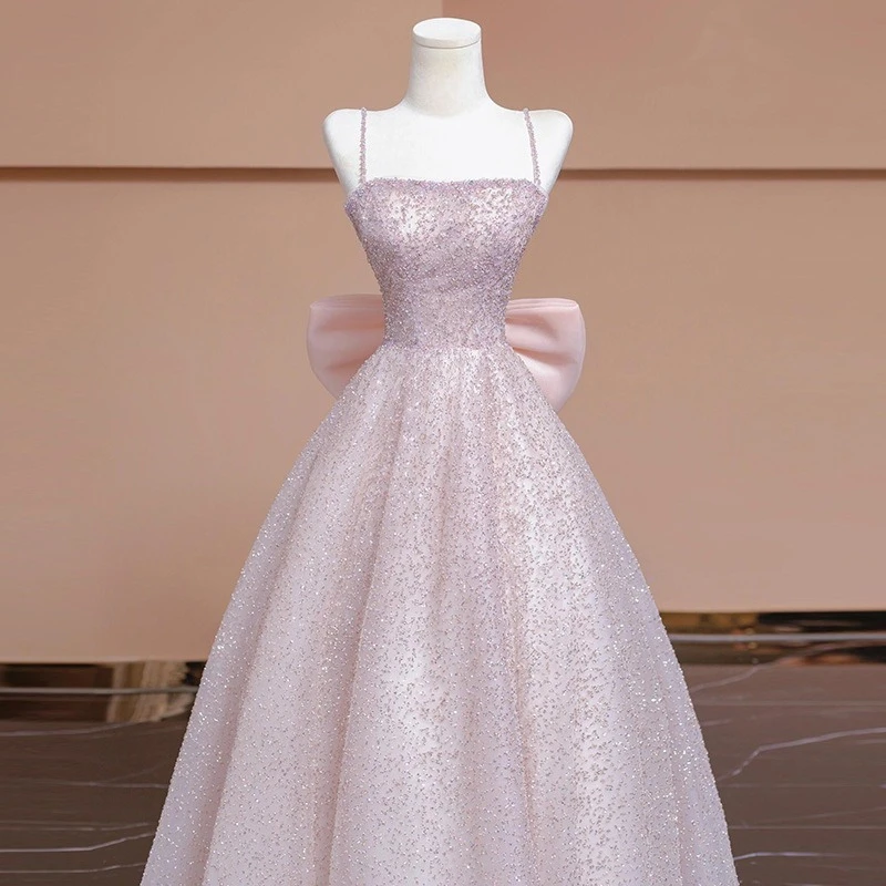 فستان سهرة للخطوبة بحزام للنساء 2025 نمط جديد متخصص الراقية البيانو الفن الصوتي امتحان الراقية الشعور المضيف #4