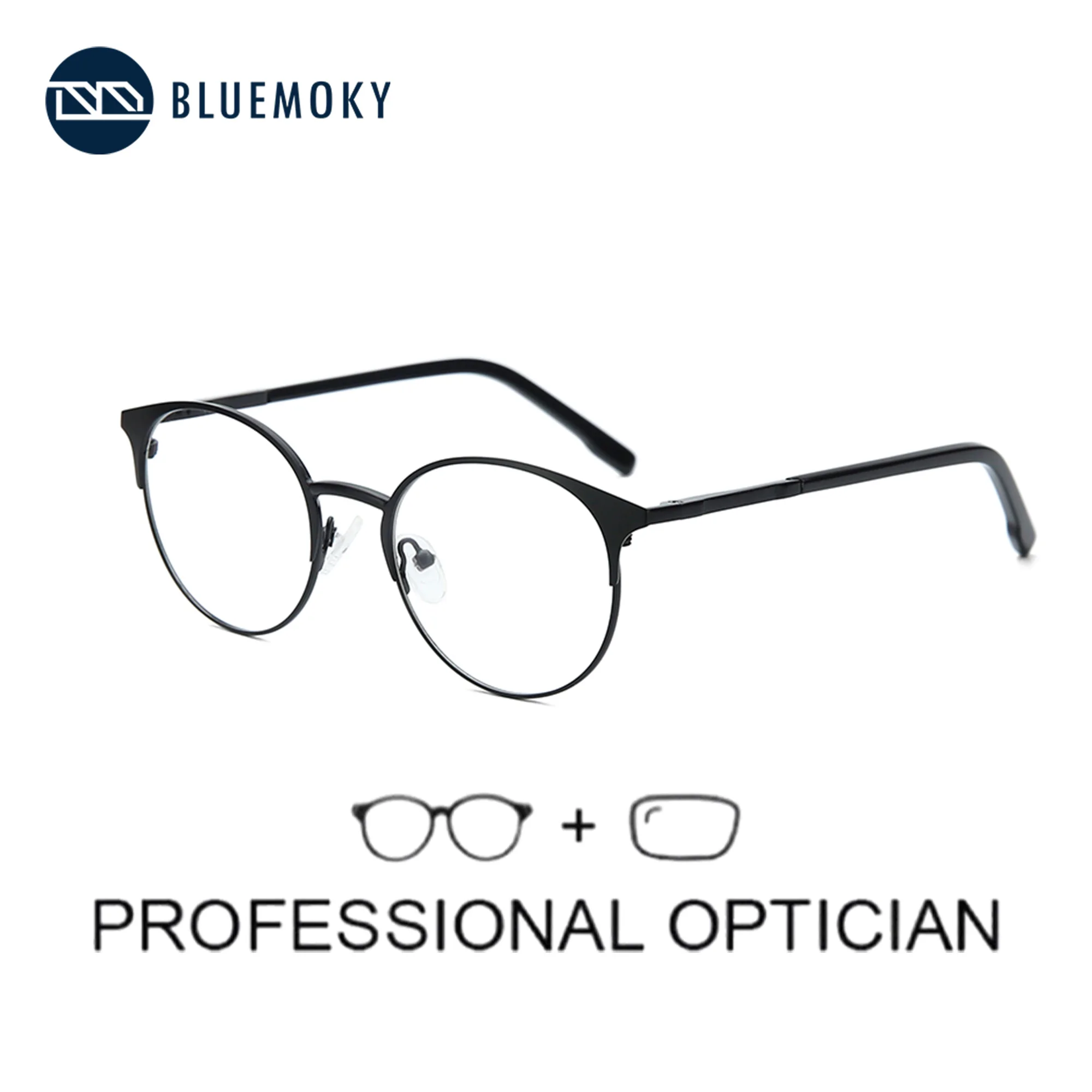 BLUEMOKY Trendy Metal Prescription Eyeglasses Round Progressive Optical Glasses for Men Women Myopia Hyperopia Anti-blue Light