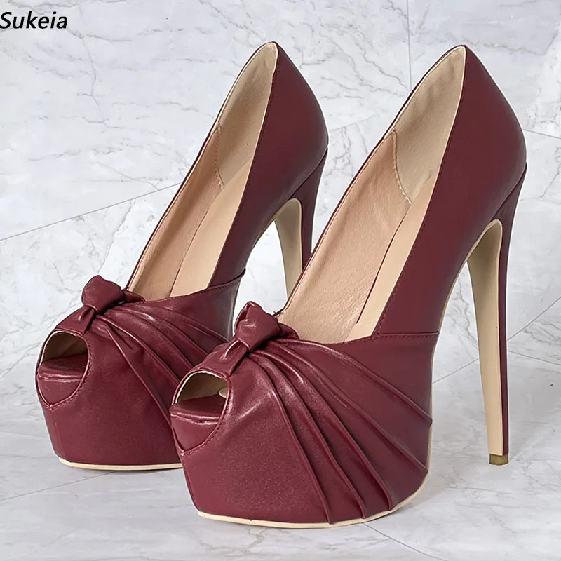 Sukeia-Escarpins de printemps en similicuir pour femmes, chaussures de soirée sexy à talons aiguilles, de couleur bordeaux, taille américaine 5-20