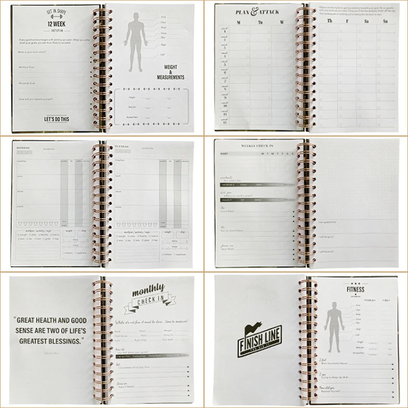 A5 Coil Notebook Binder Fitness Journal Workout Planners with Diet & Calorie Personal Health Tracker