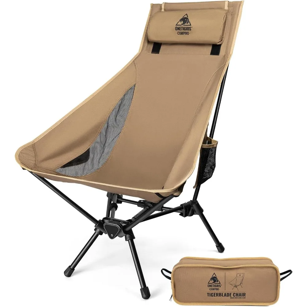 

High Back Camping Chair with Pillow, Comfortable Widened Seat Folding Chair for Outdoor Adventures