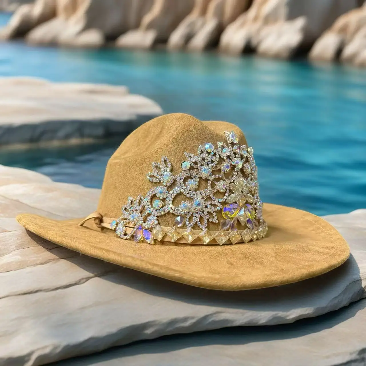 홍루안 글리터 코스튬 모자 성인용 & 카우보이 모자 여성용 라인스톤, 카우보이 코스프레 여성 액세서리 & 카우걸 캡