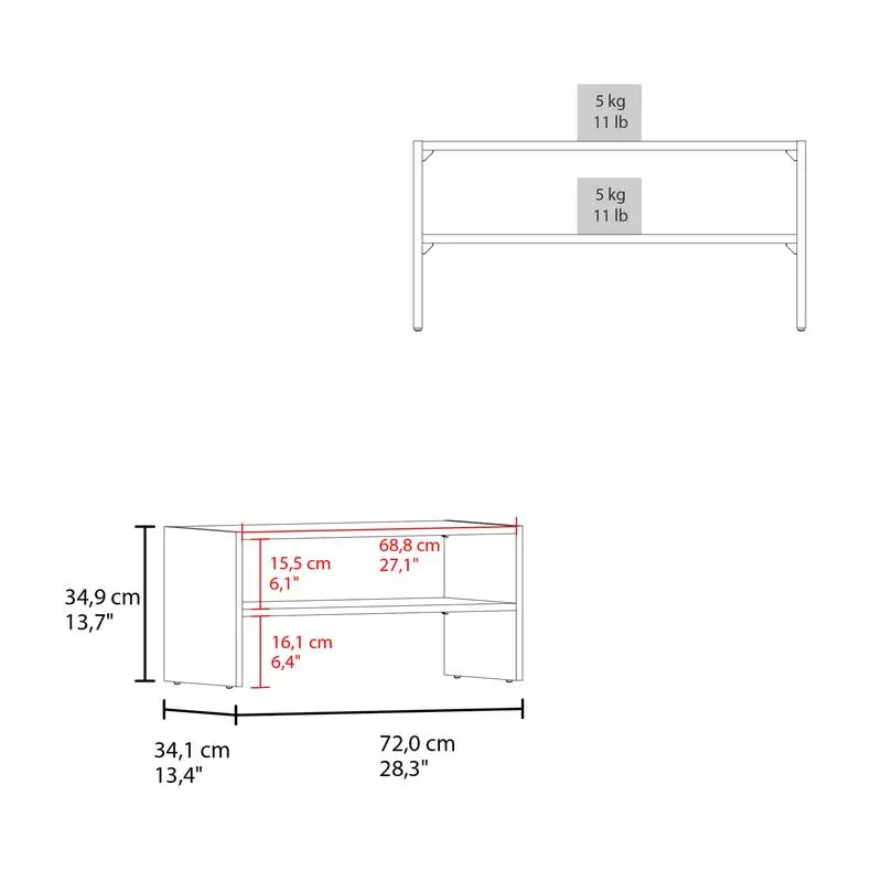 Scarpiera indipendente, 2 ripiani aperti, design basso orizzontale per camera da letto, unità di archiviazione di colore bianco