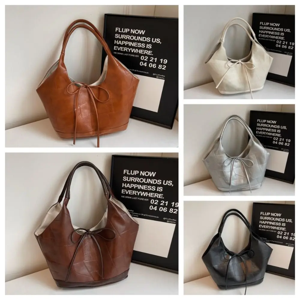 Cute PU Bow Underarm Bags Large Capacity Carrying Y2k Shoulder Bag Korean Style Minimalist Leather Tote Bag Class Commuting