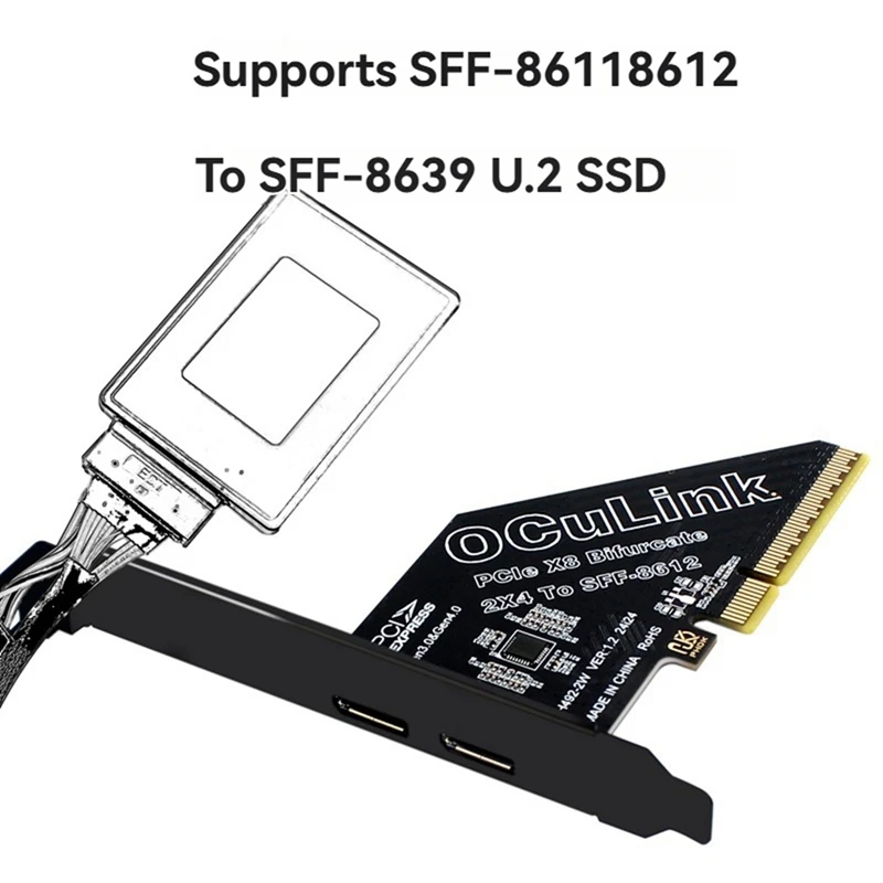 Pcie4.0 X8 To 2Port SFF8611&8612 Oculink Expansion Card To SFF-8639 U.2 SSD For External Graphics Card For Win/Linux