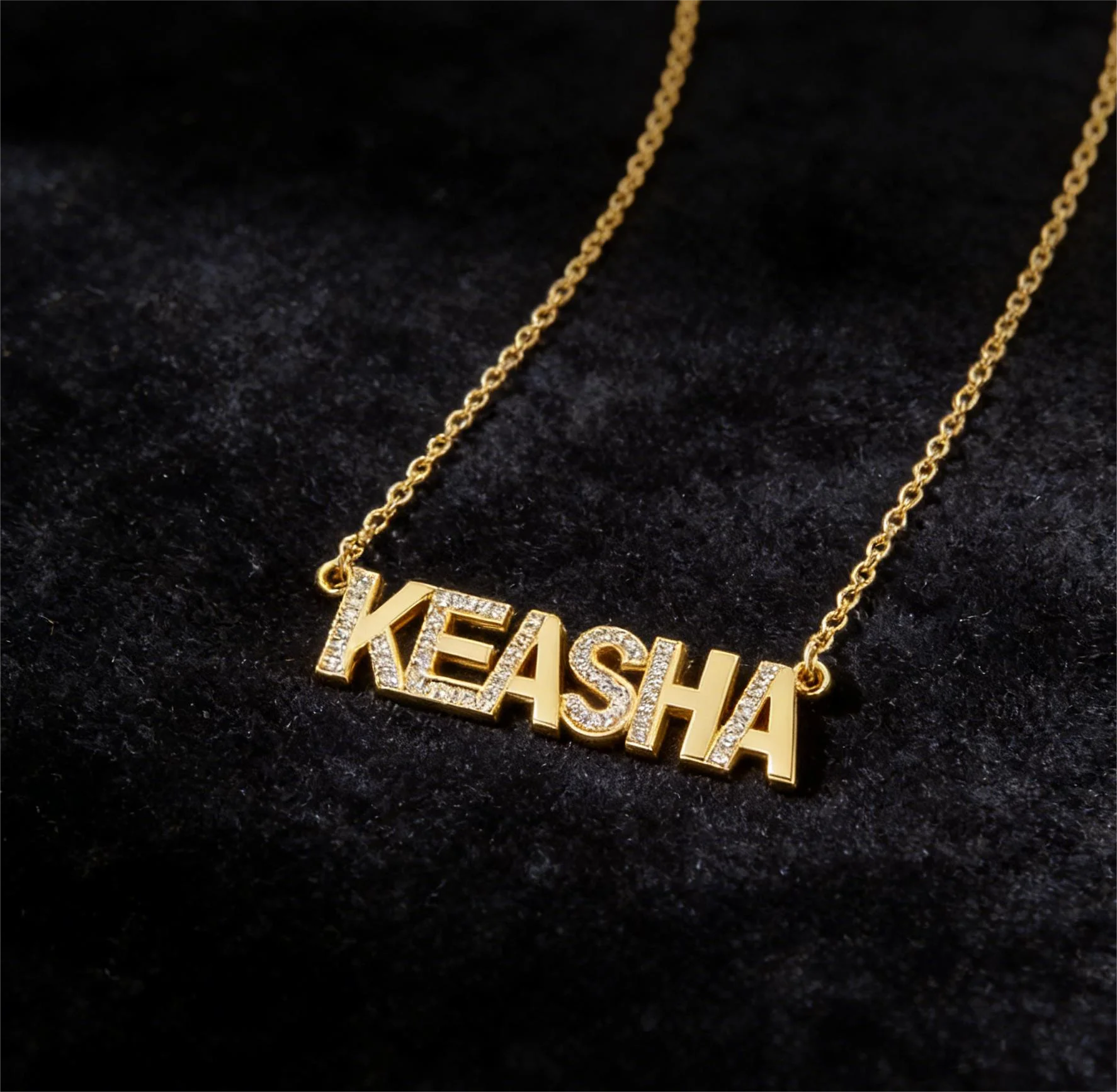 Personalized Shining Detail Retro Fluted Name Necklace 3D Customized Zircon Letter Necklace Luxury Jewelry Mother's Day Gift