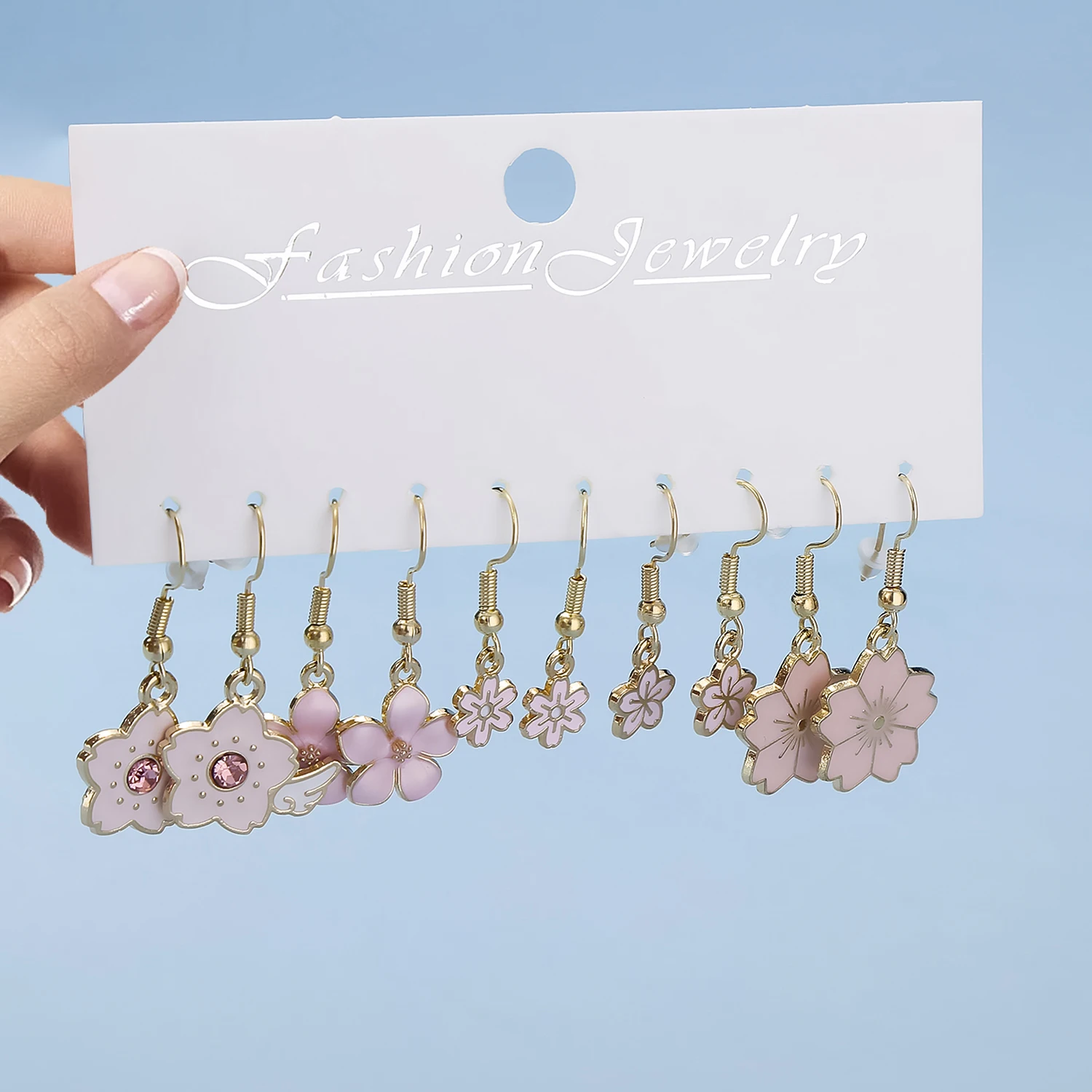 5 Pairs/Set Cute Elegant Hook Earrings, Simple Style Enamel Pink Flower Design Earrings, Adorable Jewelry Gifts For Girls&Womens