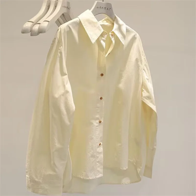 سترة نسائية قميص بلايز معطف بلون المرأة الربيع الصيف بلوزة بأكمام طويلة كسول الرياح السيدات فضفاضة تناسب القمم #3