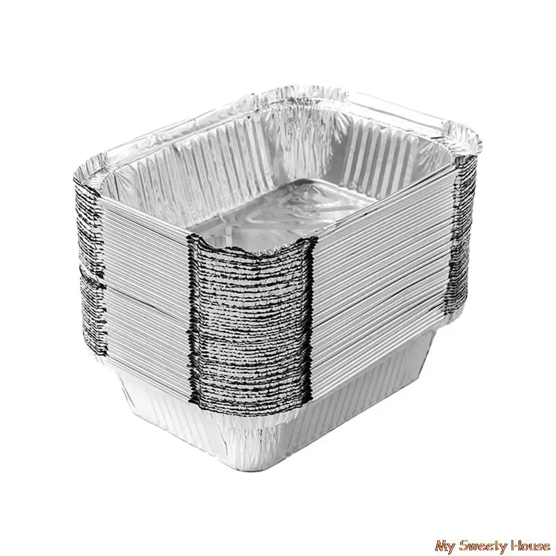 50pcs Oven Plate Disposable Bbq Aluminum Foil Pans Take-Out Food Containers Rectangle Grill Catch Tray Baking Dishes & Pans