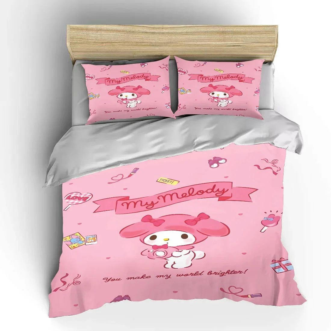 Imagem -06 - Minha Melodia Olá Kitty Conjunto de Cama para as Crianças Fluffy Cartoon Comforter Cover Eua Twin Bedclothes Queen Size Roupas de Cama Macias Pcs