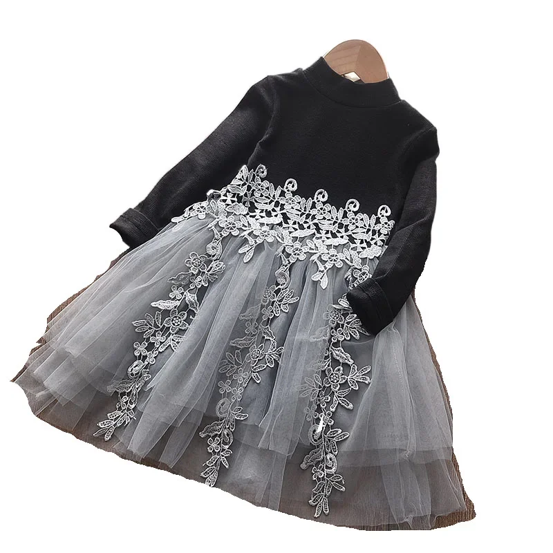 Autumn New Style Baby Girls Long-sleeved Knitted Gauze Dress Children\'s Girls Fashion Pricess Dresses