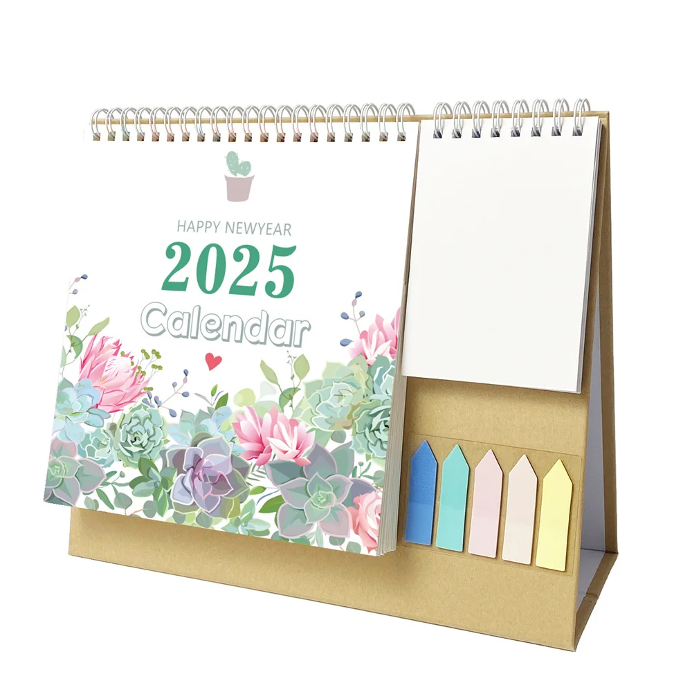 

2025 English Desk Calendar with Pocket Notepad Labels Monthly Schedule Planner Desktop Calendar