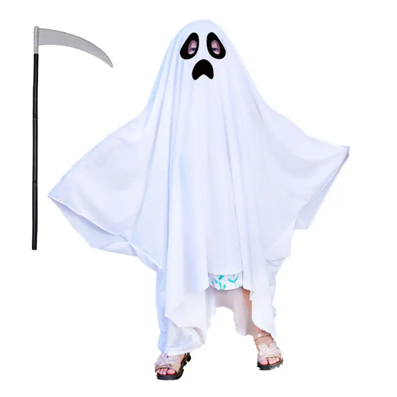 Costume da fantasma per bambini mantello lungo mantello nappe bianche Performance Cosplay Party Dress Up ragazzi ragazze fantasma Costume di Halloween