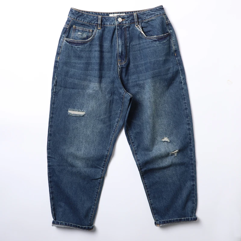 

Retro Waed Loose Fit Men's Jeans Casual Wide Leg Jeans Distred Dad Jeans Spring Youth Trend Straight Leg Long Pants