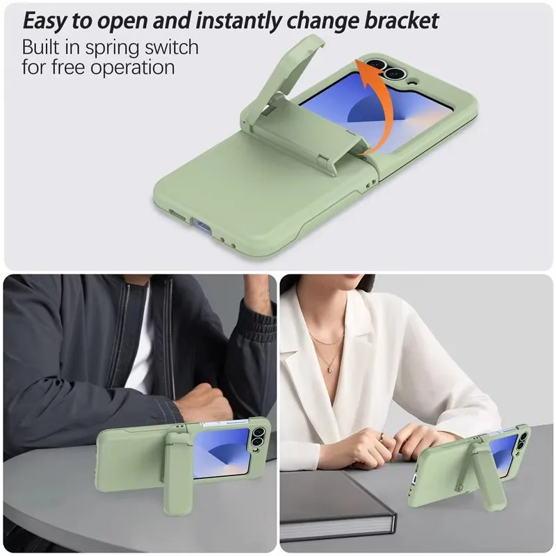 

For Samsung Galaxy Z Flip6 Z Flip 5 Ultra Thin Matte Hinge Holder Phone Case Multi Functional Card Slot Bracket Shockproof Cover