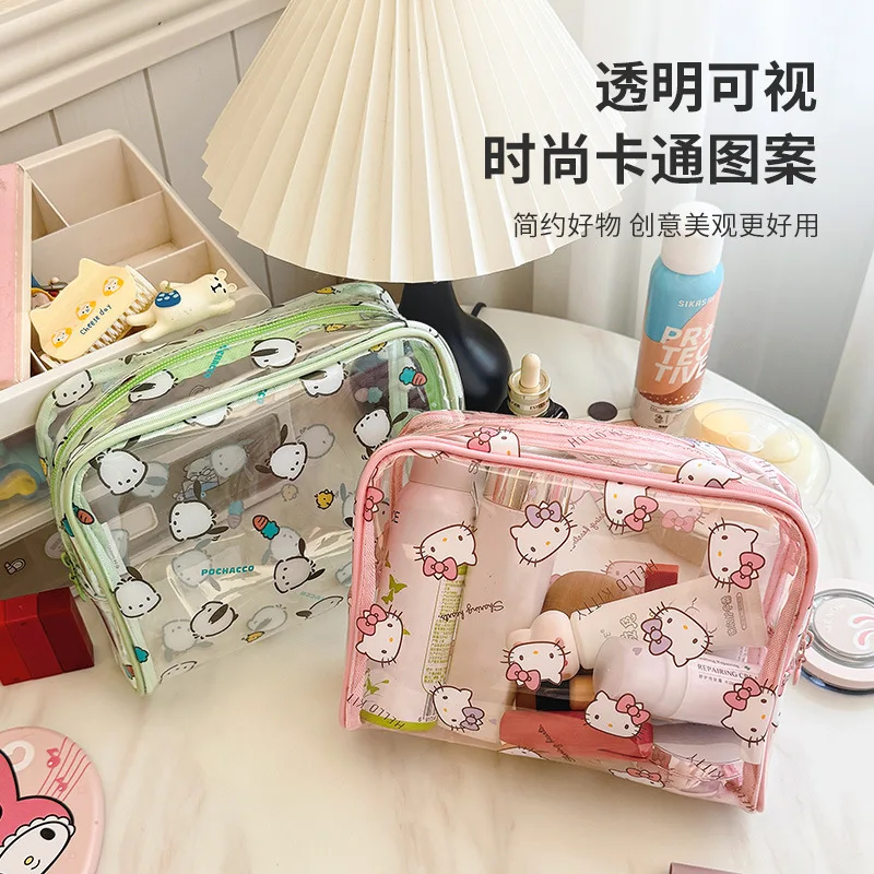 

Sanrio Kawaii Hello Kitty Kuromi Makeup Bag Pochacco My Melody Cartoon Transparent Toiletry Bag Portable Storage Bag Kid Gift