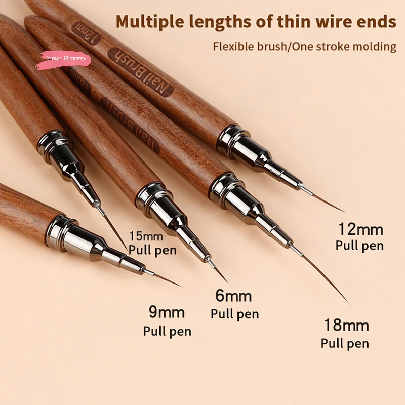 

1Pcs DIY Painting Brush with Wood Handle Art Liner for Drawing Lines Stripe Flower Nail Art 5 Different Sizes